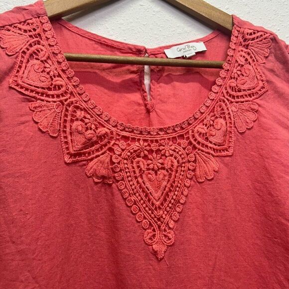 Coral Bay Womens Sleeveless Top Crochet Collar‎ Coral Linen Rayon Size 3X - Picture 4 of 12